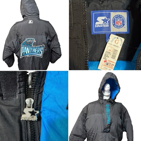 NWT 90s NFL Starter Carolina Panthers Pullover Hooded Starter Jacket Size L